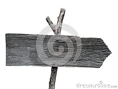 Old weathered coarse texture wooden post right arrow road direct Stock Photo