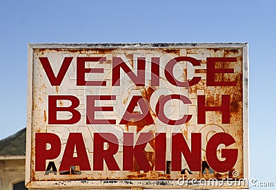 An old weathered Venice Beach parking sign Stock Photo