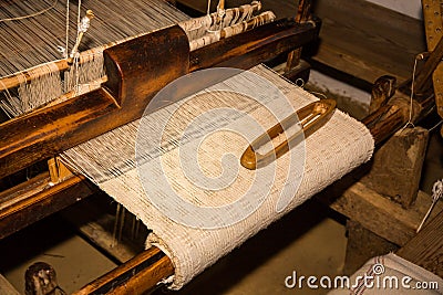 Old weaving, authentic Romanian tradition. Stock Photo