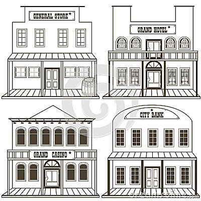 Old west buildings outlined 2 Vector Illustration