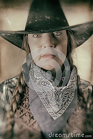 Old West Cowgirl Beautiful Eyes Western Stock Photo