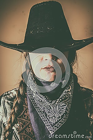 Old West Cowgirl Hat Low Vintage Western Braid Stock Photo