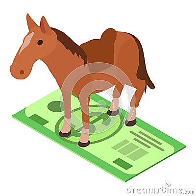 Old west icon isometric vector. Cowboy horse with saddle and dollar bill icon Vector Illustration