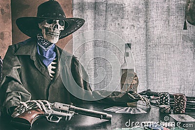 Old West Poker Skeleton Vintage Stock Photo