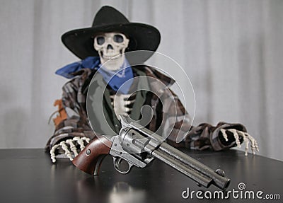 Old West Revolver Skeleton Stock Photo