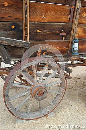 Old West Wagon and Lantern Stock Photo