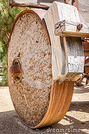 Old west wagon wheel Stock Photo