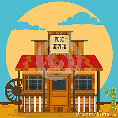 Old western building - post office Vector Illustration