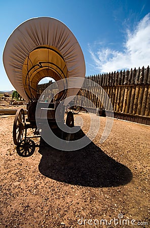 Old western covered wagon Stock Photo