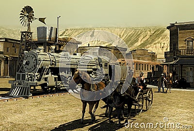Old western town and train Stock Photo