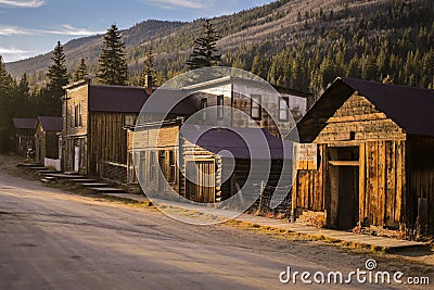 Old Western Wooden Buildings in St. Elmo Gold Mine Ghost Town in Colorado, USA Stock Photo