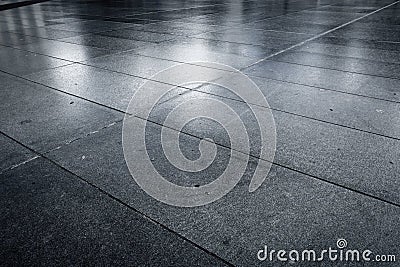 Old wet stone paved avenue street road Stock Photo