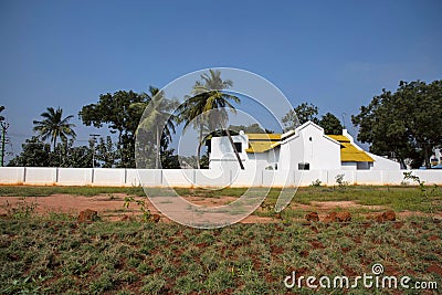 Old White colored house, on the way to Kanchipuram, Tamil Nadu Stock Photo