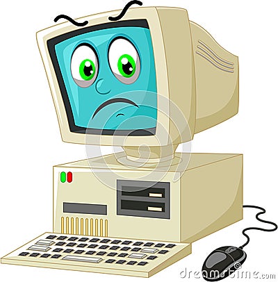 Old White Computer With Angry React Face Cartoon Stock Photo
