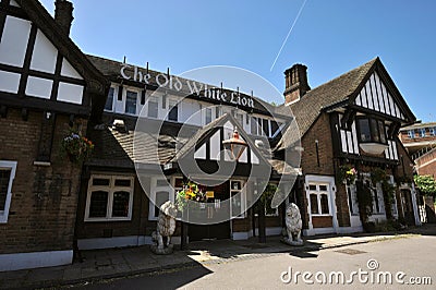 The Old White Lion is an esteemed London pub at the heart of the leafy suburb of East Finchley Editorial Stock Photo
