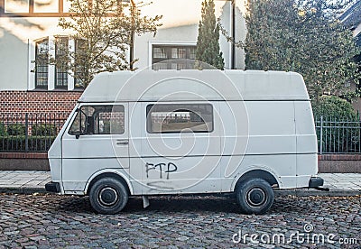 Old white rusty scrap German commercial panel van VW LT 28 parked Editorial Stock Photo