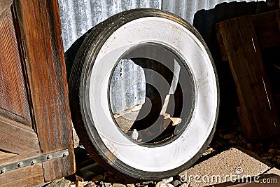 Old white sidewall tire Stock Photo