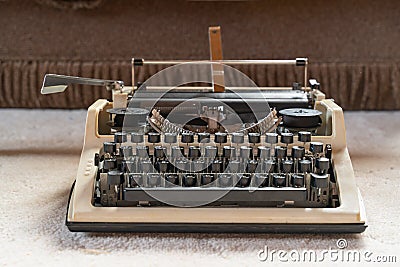 Old white typewriter close-up. retro-style. Antiques and office equipment Stock Photo