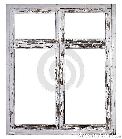 Old white wood window frame isolated on white background Stock Photo