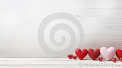 white wooden table with red hearts bokeh, valentines day love concept with copy space Stock Photo