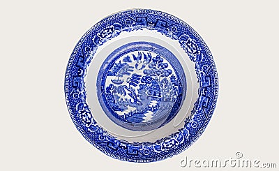 Blue and white decorated chinese bowl on white background Stock Photo
