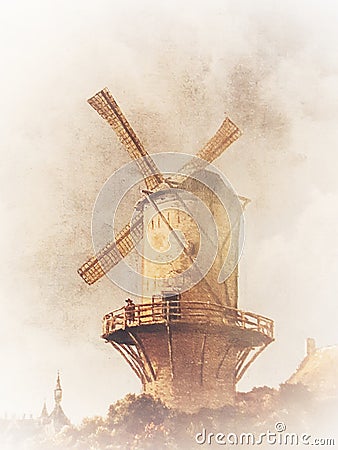 Old windmill with clouds. Stock Photo