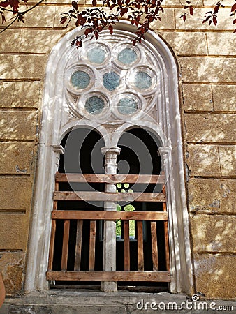 Old window - historic building with gothic window Stock Photo