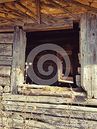 Old window of an old traditional romanian wood house Stock Photo