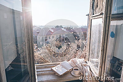 Old window with the view from inside Stock Photo