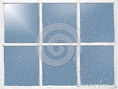 Old windowpane with snowflakes Stock Photo