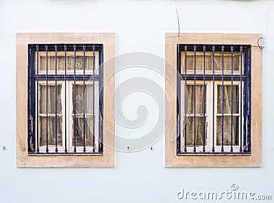 Old windows in Bairro Alto, Lisbon, Portugal Stock Photo