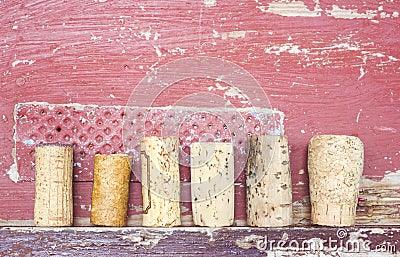 Old wine corks, grungy background, Stock Photo