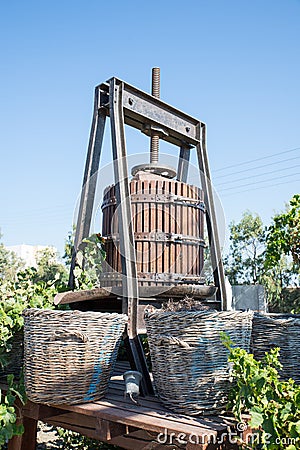 Old wine press on Santorini Stock Photo