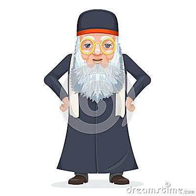 Old wise man traditional sage priest mage rabbi costume cartoon character design vector illustration Vector Illustration