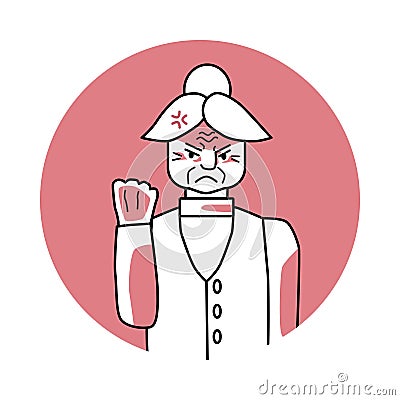Old woman with angry emotion, facial expression with hands. Annoyed grandmother, expressing her negative feelings with gestures. Vector Illustration