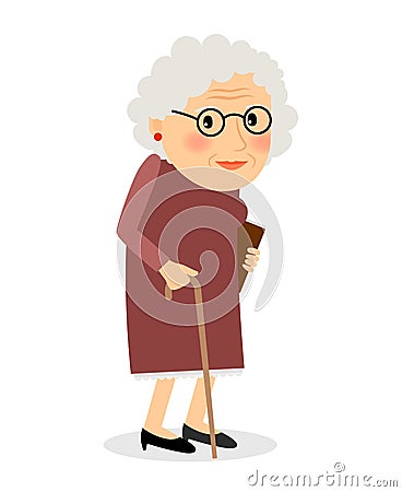 Old woman with cane Vector Illustration