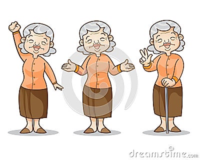 Old woman cartoon character set Vector Illustration