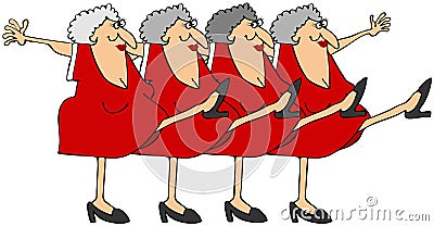 Old woman chorus line Cartoon Illustration