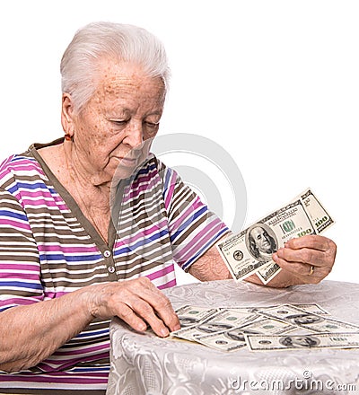 Old woman counting money Stock Photo