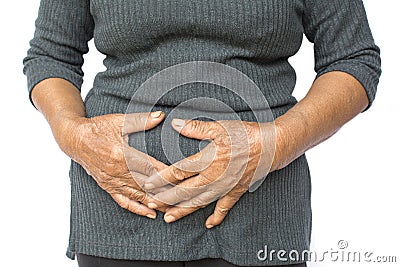 Old woman diarrhea on white background Stock Photo