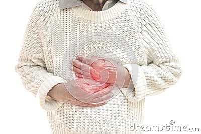 Old woman diarrhea on white background Stock Photo