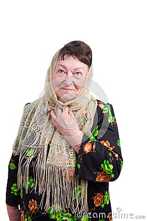 Old woman with a headscarf Stock Photo