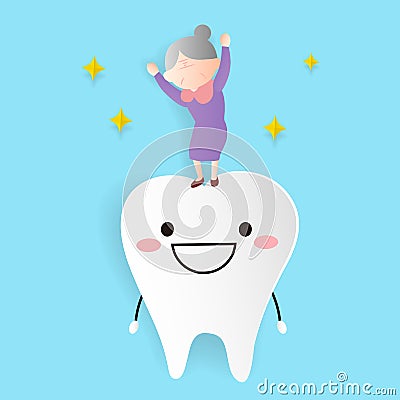 Old woman with health tooth Vector Illustration