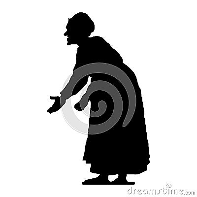 Old woman, hunched, silhouette on white background Vector Illustration