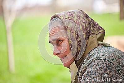 Old woman with kerchief Stock Photo