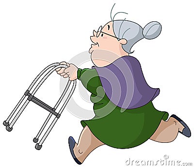 Old woman running with walker Vector Illustration