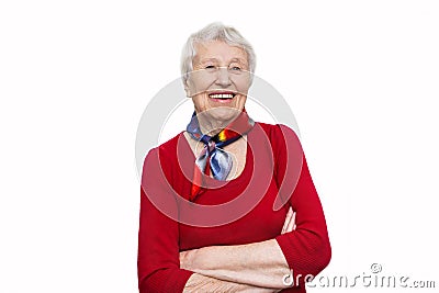 Old Woman with surprised expression on her face Stock Photo
