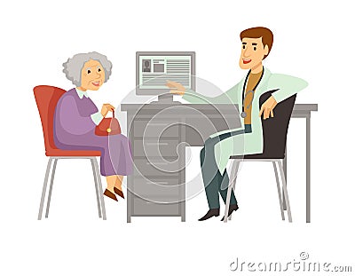 Old woman patient visit doctor vector cartoon icon Vector Illustration