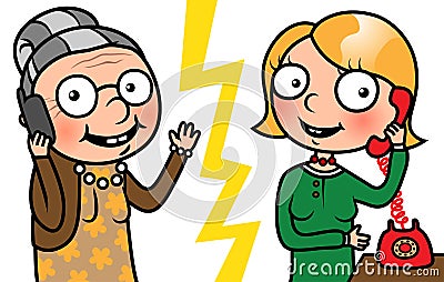 Old woman and young woman talking on phone Vector Illustration