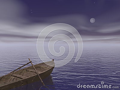 Old wood boat by night - 3d render Stock Photo